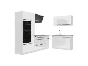 Vicco cuisine en angle, blanc haute brillanceblanc, 230 x 120 cm plan de travail marbre