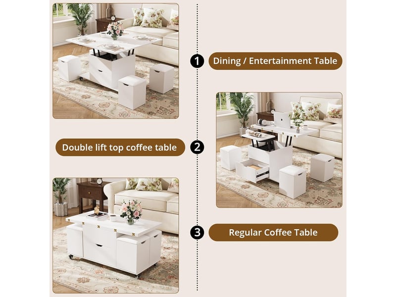  Table basse extensible à plateau relevable (blanche)  - Conforama E