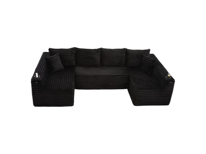  Canapé d'angle panoramique fixe 6 places tissu noir canapé compressible - Conforama A