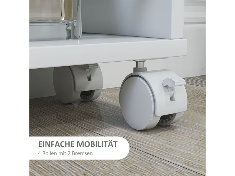 Desserte de cuisine étroite avec 4 niches et roulettes avec frein pour cuisine et salle de bain 45×15×91 cm blanc - Conforama E