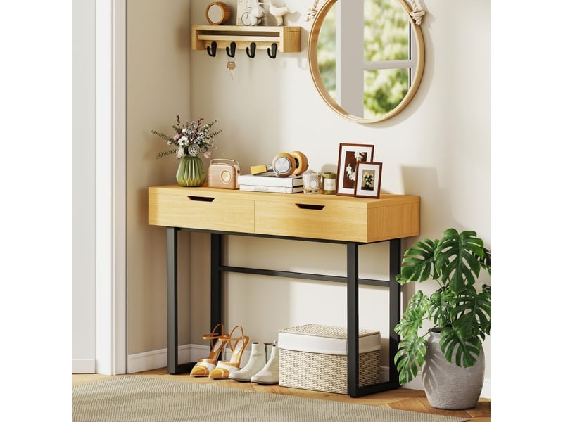  Console 110 x 35 x 76,5 cm en panneaux de particules et métal avec 2 tiroirs bois naturel chicfurn  - Conforama B