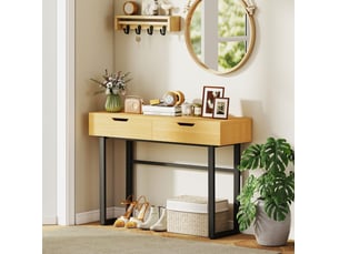 Console 110 x 35 x 76,5 cm en panneaux de particules et métal avec 2 tiroirs bois naturel chicfurn