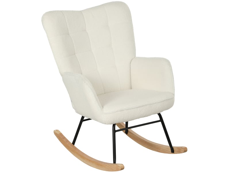  Fauteuil à bascule 71 x 98 x 101 cm blanc en polyester, dossier haut rembourré, salon et chambre  - Conforama A