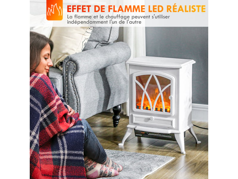  Cheminée électrique sur pied 10002000 w, fausse cheminée décorative avec effet flamme led, blanc  - Conforama E