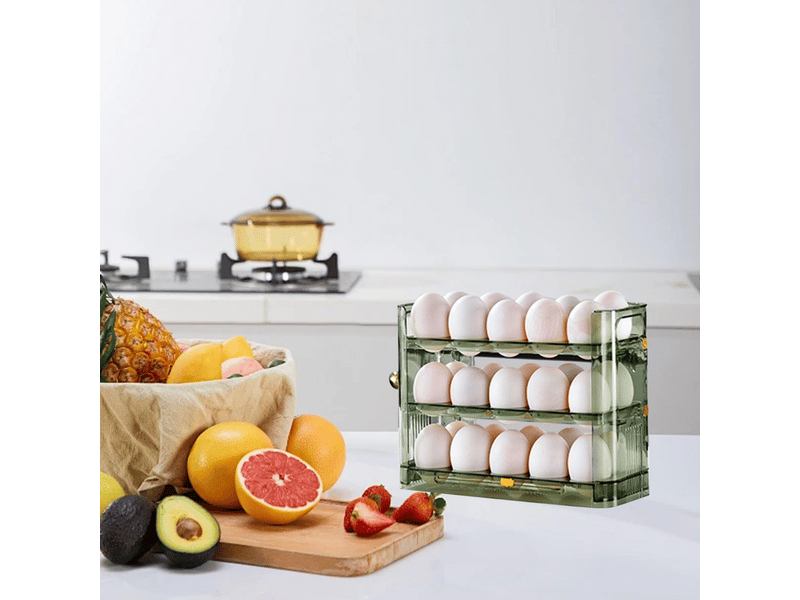  Casier à œufs pour réfrigérateur, 3 niveaux, capacité de 30 œufs, gain de place, multifonction, porte latérale (vert)  - Conforama D