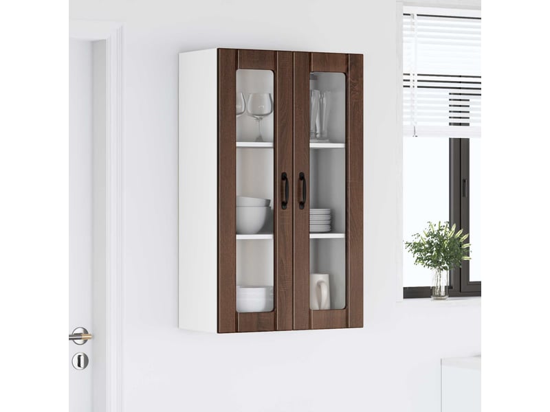 Meuble mural de cuisine, cabinet en verre mural chêne brun 60x31x100cm shl4468 - Conforama D