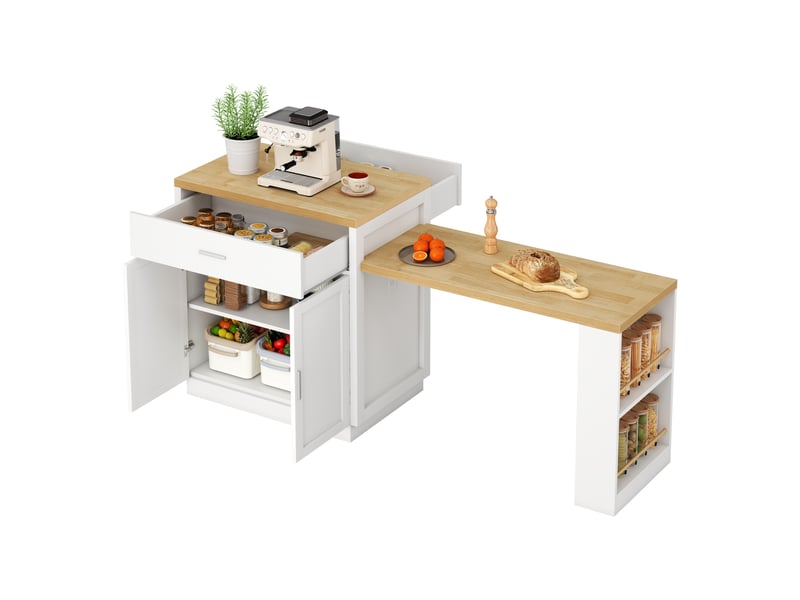  Îlot de cuisine avec table coulissante 2 à 6 places et prises - lpospi - rangement, mdf blanc 188 × 55 × 92 cm  - Conforama A