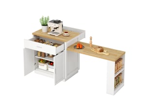 Îlot de cuisine avec table coulissante 2 à 6 places et prises - rangement, mdf blanc 188 × 55 × 92 cm