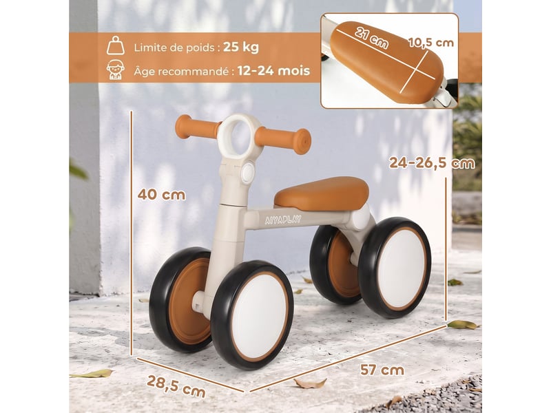  Draisienne bébé 1-2 ans pliable, cadre léger en aluminium, siège guidon réglables, pneus silencieux, 57x28,5x40cm, crème  - Conforama E