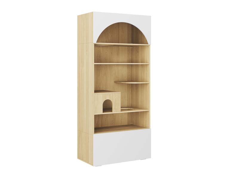 Armoire pour félins 90 x 50 x 202 cm blanche décor bois, panneau de particules, escalade et rangement - Conforama E