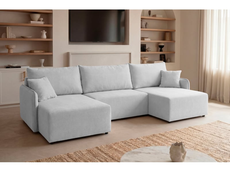 Sacha - canapé panoramique convertible tissu chiné 4 places blanc - Conforama B