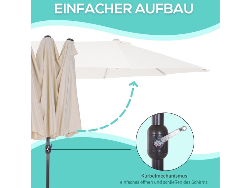  Parasol double xxl beige avec manivelle, ovale, aération intégrée, structure en métal, 455 x 265 x 238 cm  - Conforama E