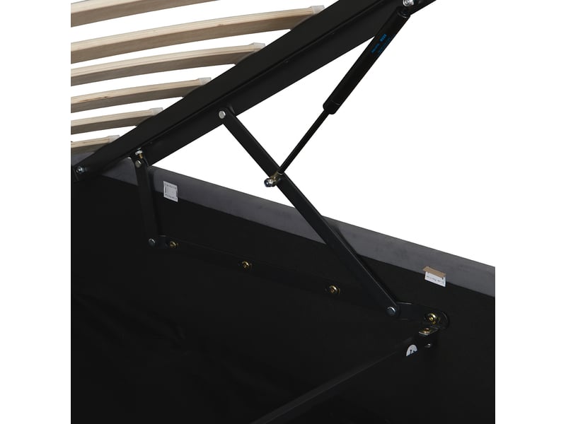  Lit coffre enfant 140x190 cm avec led, port usb, sommier et espace de rangement, velours, gris, sans matelas  - Conforama E
