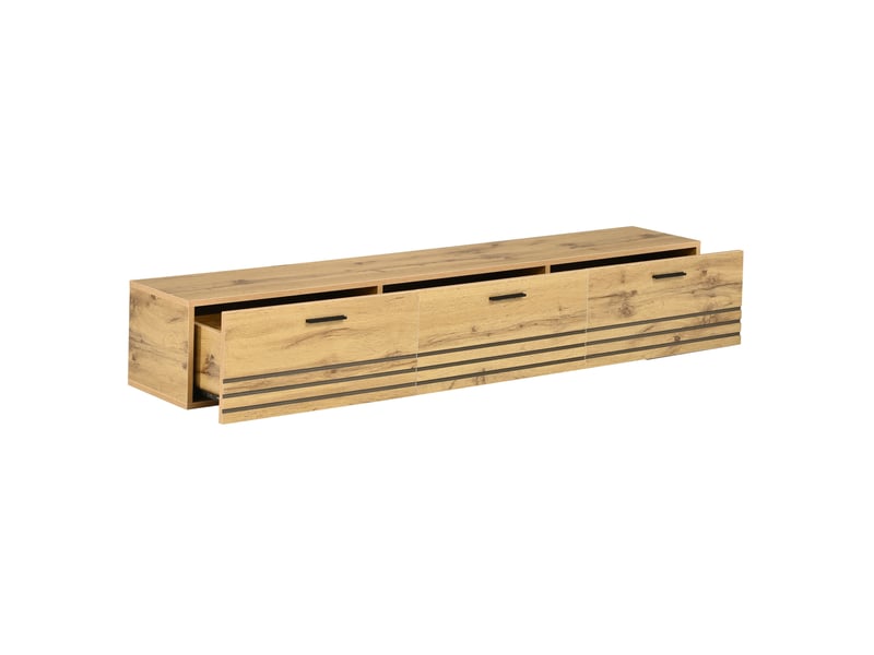  Meuble tv mural avec 3 tiroirs 160x30x25,5 cm coloris bois naturel  - Conforama D