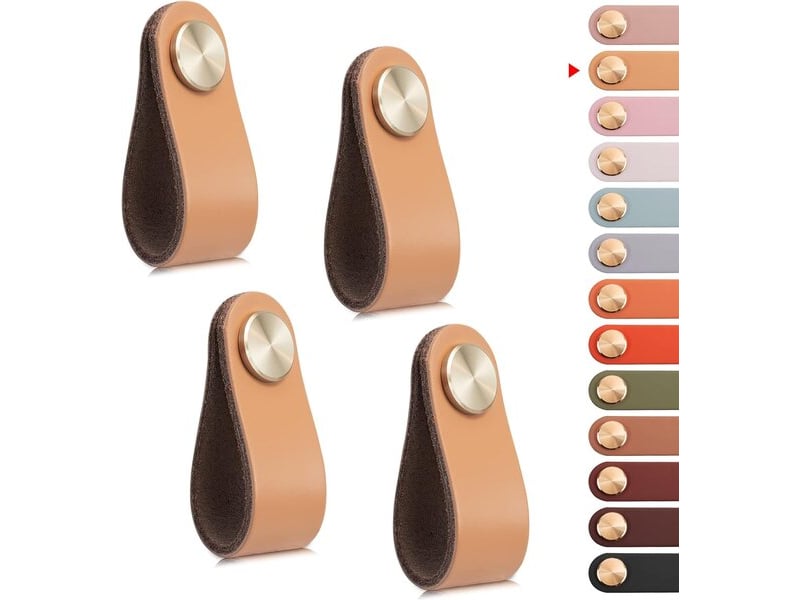 Pack de 4 tirants en cuir beige, poignées modernes pour meubles, cuisine et portes - Conforama A