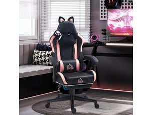 Fauteuil gaming avec oreilles de chat, inclinable, repose-pieds extensible, jusqu'à 120 kg, rosenoir