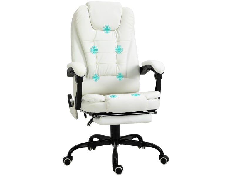  Fauteuil bureau massant, hauteur réglable, dossier inclinable, télécommande, repose-pieds, pivotant 360°, blanc.  - Conforama A