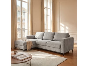 Canapé d'angle droit convertible - 4 places - velours côtelé - fiesole - gris clair