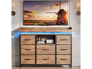 Commode 8 tiroirs - 108x30x82cm - meuble de rangement avec niche ouverte, bande led rgb réglable, style gamer - marron