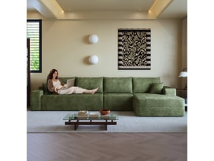 Canapé d'angle, canapé modulable, assise profonde, livré monté, design moderne, 340 cm, pour salon, chambre, vert, appartement