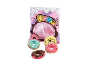 Set de peluches donuts 4 jouets forme beignet et pochette imprimée