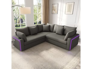 Canapé d'angle 5 places 198 × 198 cm, led, usb-ausb-c, velours côtelé gris