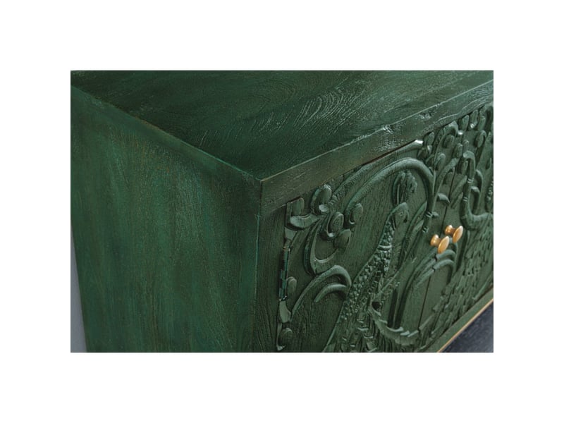  Buffet 175 cm 4 portes bois massif vert et doré – collection tanjore  - Conforama E