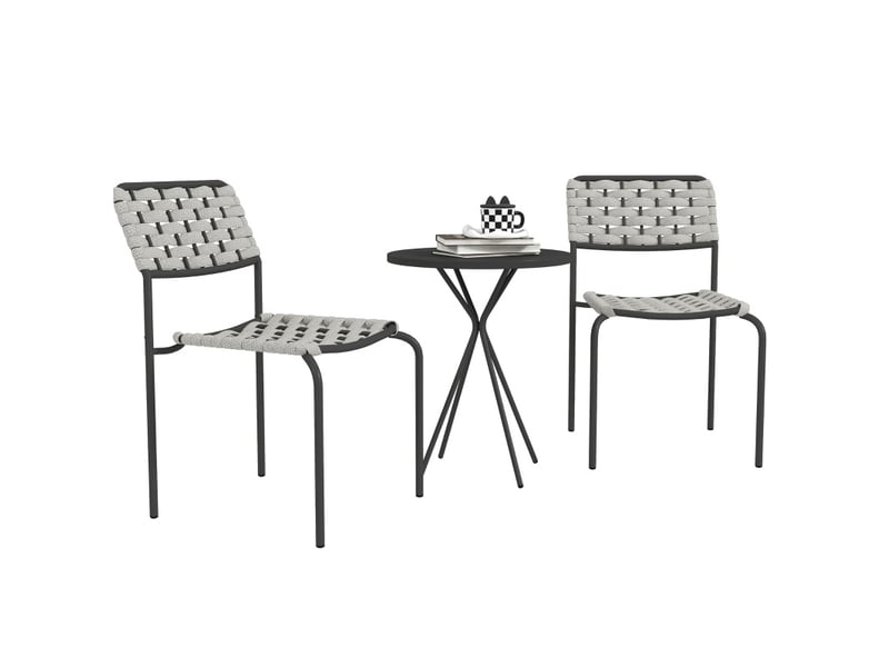 Salon de jardin 3 pièces gris en acier, 2 chaises empilables et table ronde pour balcon et terrasse - Conforama A