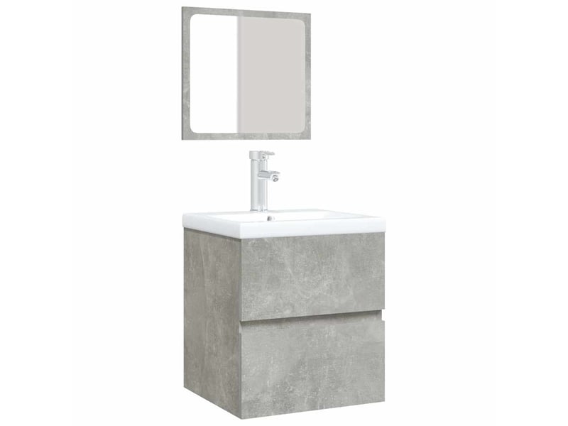  Armoire lavabo salle de bain, meuble de rangement et bassin et miroir gris béton  - Conforama C