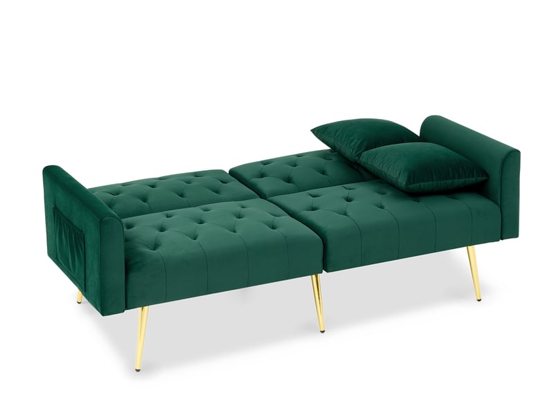 Canapé convertible 2 places avec dossier réglable - coussins inclus, velours, pieds en métal - vert - Conforama A