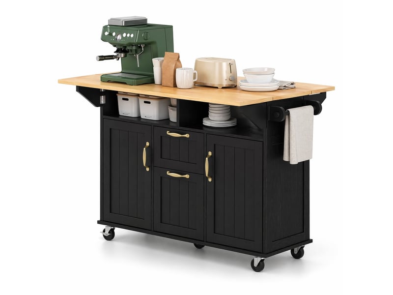  Îlot de cuisine mobile 120x40-60-80 cm avec roulettes, tiroirs et prise, mdf, noir et naturel  - Conforama B