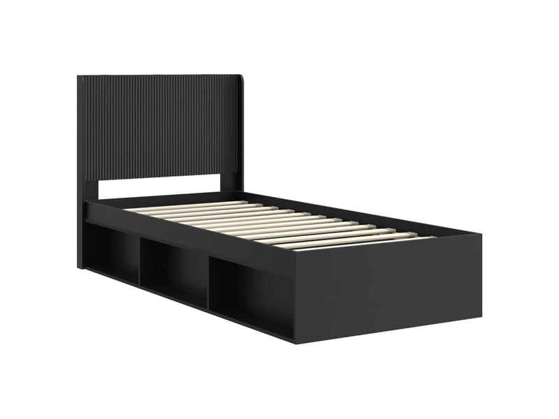  Lit simple- lit adulte -  cadre de lit avec rangement et tête de lit noir 90 x 190 cm  - Conforama C