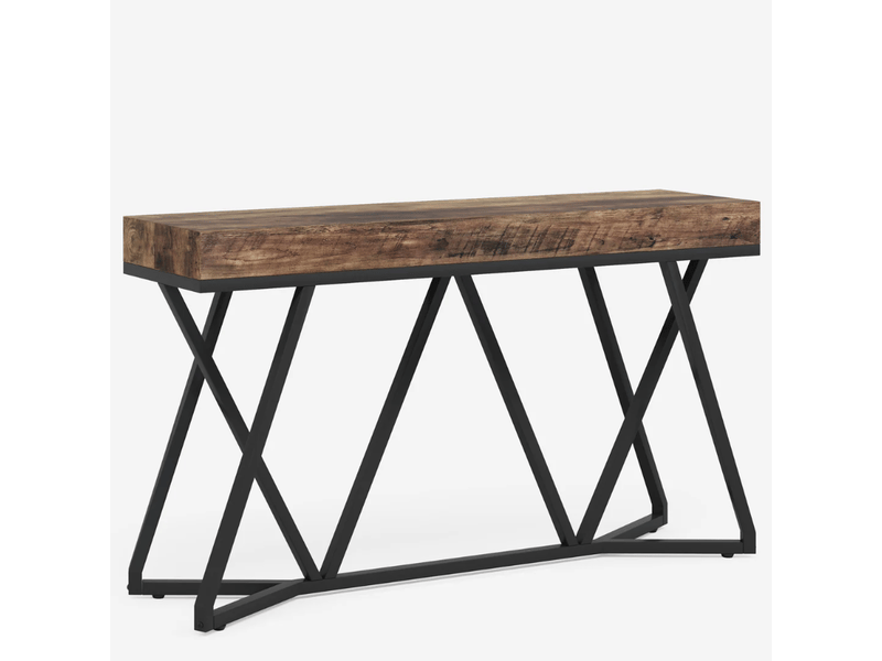 Table console 140x30x90 cm industrielle mdf métal noir et brun rustique  - Conforama A