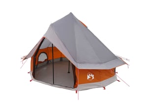 Tente tipi, tente de camping 4 personne gris et orange polyester et acier
