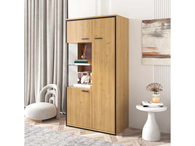  Vitrine hautes dimensions 150 cm avec étagères multiples et stockage profond - meuble de collection 77,5 x 40 cm largeur  - Conforama W