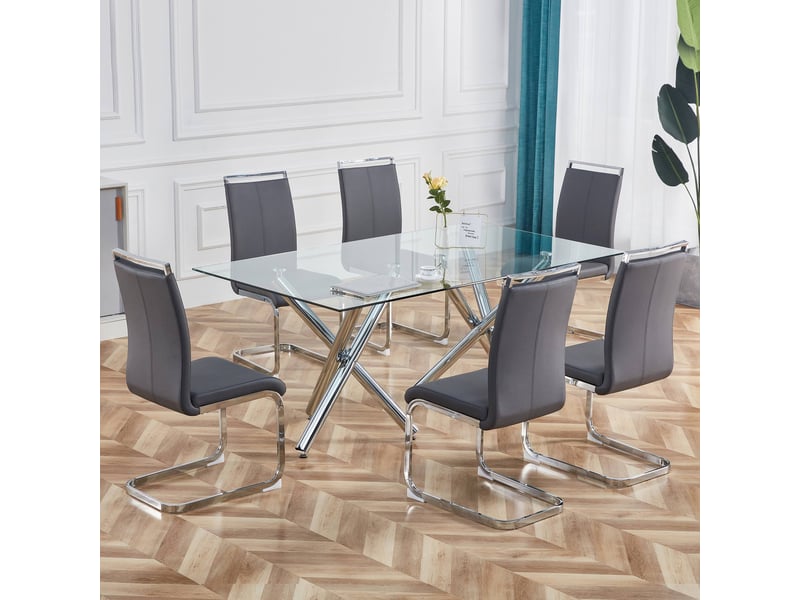  Lot de 4 chaises de salle à manger, 42x54x100 cm, avec structure chromée, pu, gris  - Conforama C