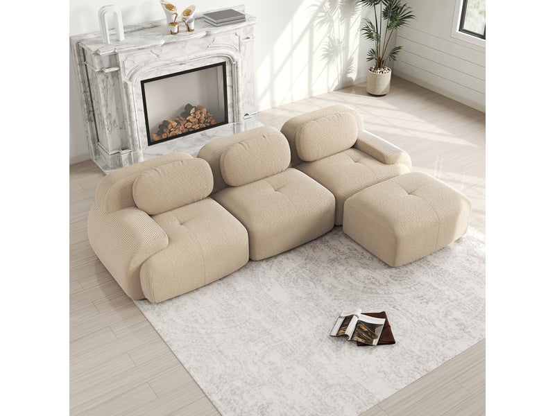  Canapé d'angle, canapé modulable, en velours tricoté, beige, sans montage, sans structure, chambre, pour salon  - Conforama R