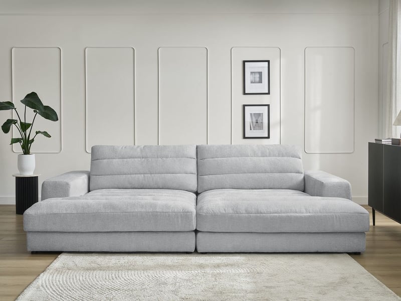 Bobochic canapé droit fixe 4 places sierra assise profonde tissu texturé gris clair SIERRA - Conforama D