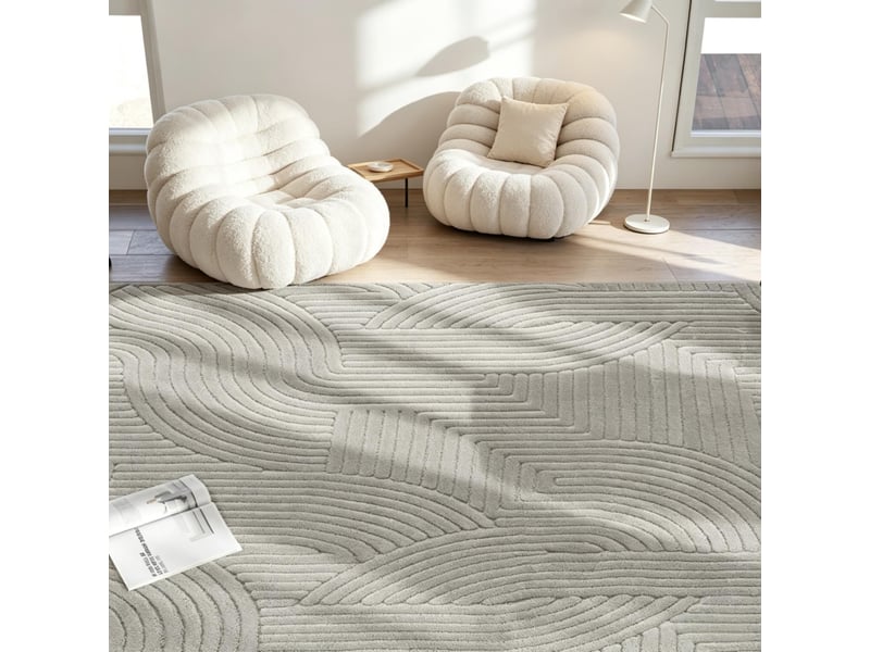  Tapis de salon 160 × 120 cm à poils longs, épais, doux, antidérapant, motif géométrique  - Conforama D