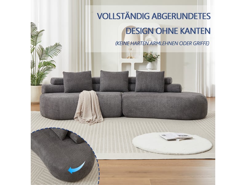  Canapé modulable, canapé de salon, en chenille, gris, forme incurvée, pour salon, mobilier pour espace de vie, chambre  - Conforama A