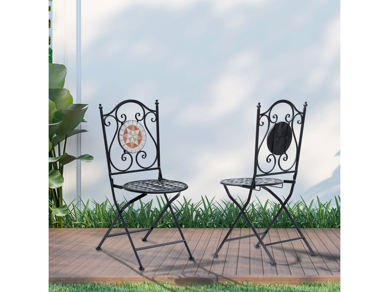 Lot de 2 chaises de jardin pliantes style bistro, assise mosaïque, métal, charge maximale 120 kg, 50 x 40 x 94,5 cm, noir - Conforama C