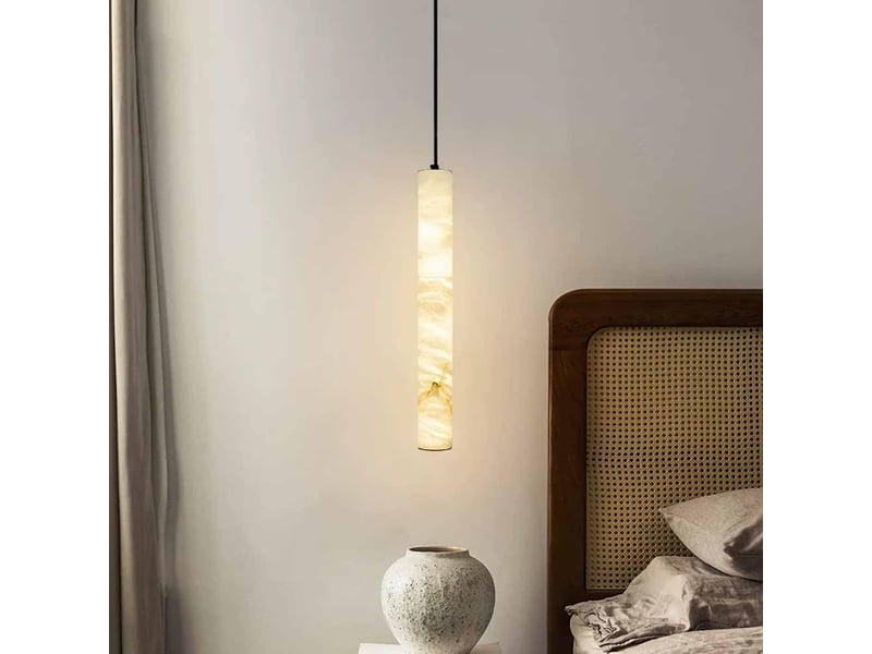  Suspension en marbre naturel 40cm, dorée – led lumière chaude, style chandelier moderne  - Conforama D