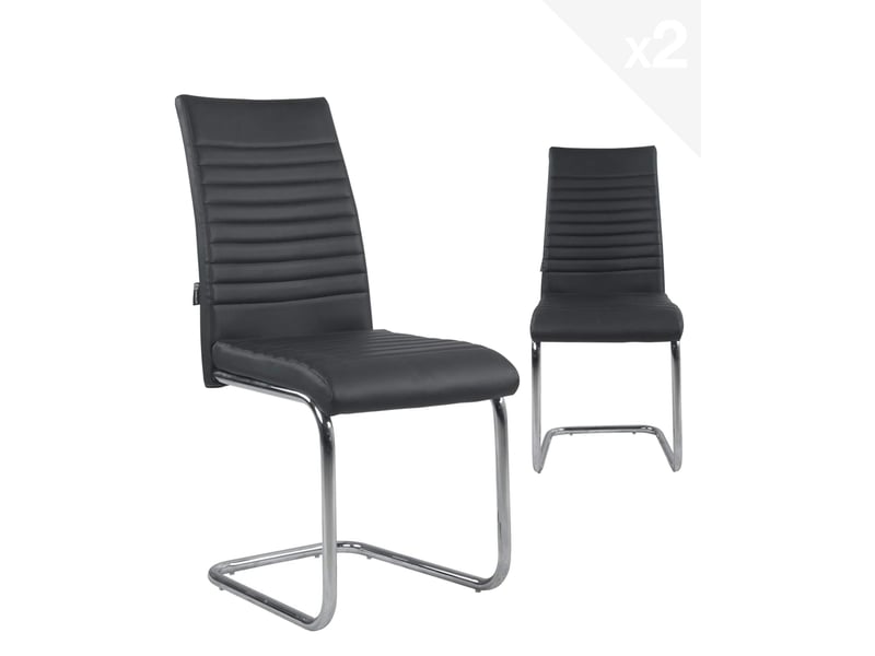  Lot de 2 chaises de salle à manger opus en simili cuir noir avec surpiqûres et pieds chromés 358-OPUS - Conforama A