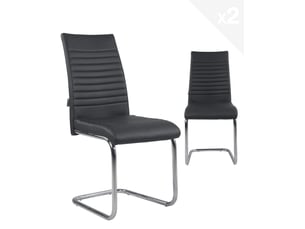 Lot de 2 chaises de salle à manger opus en simili cuir noir avec surpiqûres et pieds chromés