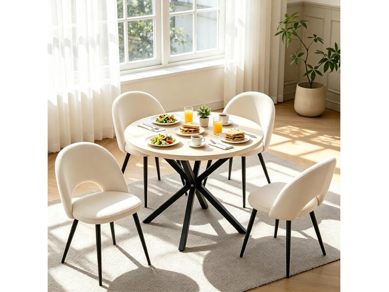  Table de salle à manger ronde pour 4 à 6 personnes avec piètement métallique croisé, noir et bois clair, ø 100 cm  - Conforama C