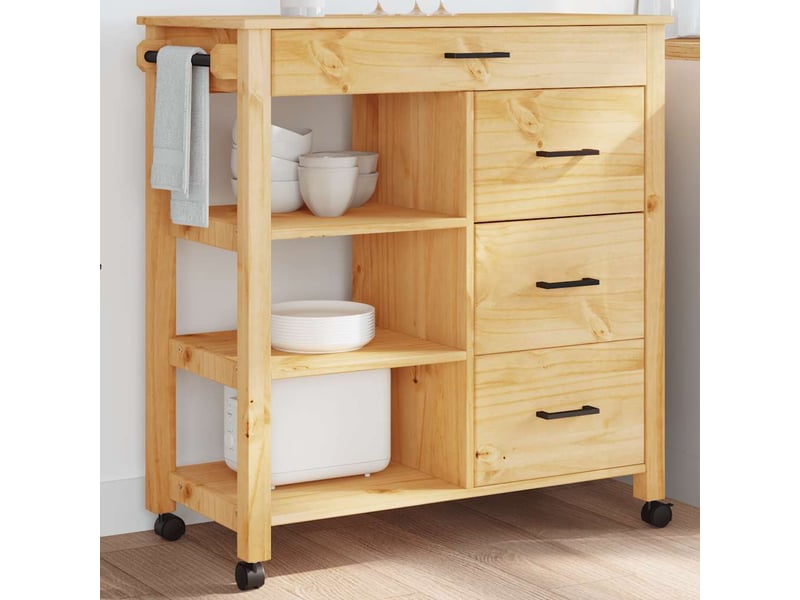 Desserte de cuisine, chariot de rangement 84x40x88.5cm bois massif de pin shl17019  - Conforama B