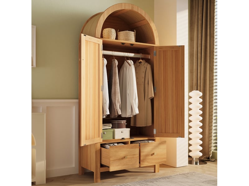  Armoire 181x78x45 cm effet chêne – style campagne – 2 portes, 2 tiroirs, penderie et rangement ouvert  - Conforama B