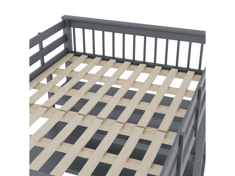  Lit mezzanine140x200 - avec bureau et étagères - lit double - nombreux compartiments rangement - barrières sécurité - lit ado - gris  - Conforama D