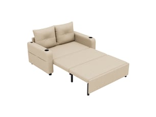 Canapé convertible 3 en 1, canapé lit 2 places en tissu beige, avec ports usb et porte-gobelets, pour salon et chambre, 131x81x94cm