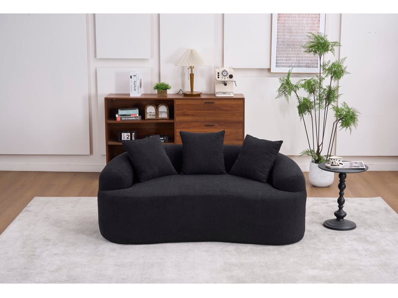  Canapé 2 places incurvé en chenille avec 3 coussins noir homvra  - Conforama C